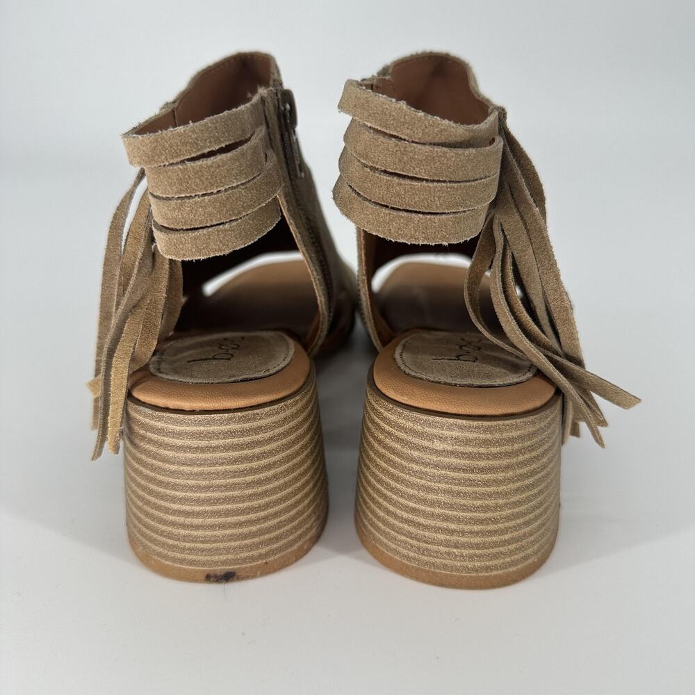 boc Shoes Womens Size 8M Taupe Suede Leather Peep Toe Block Heel Sandals Zip - Picture 4 of 11
